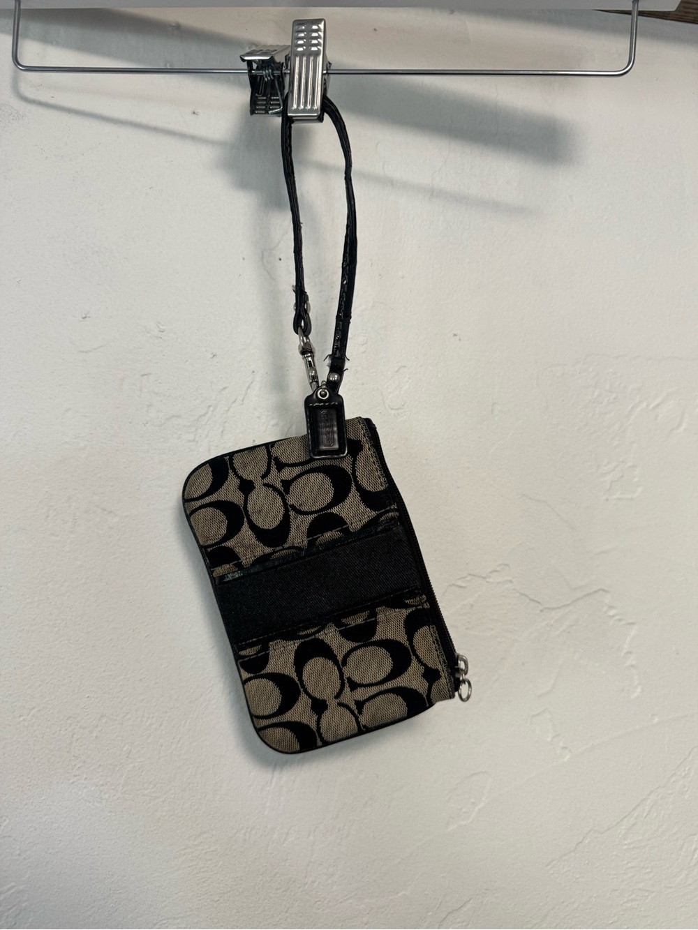 Coach Signature Wristlet in Black and Taupe